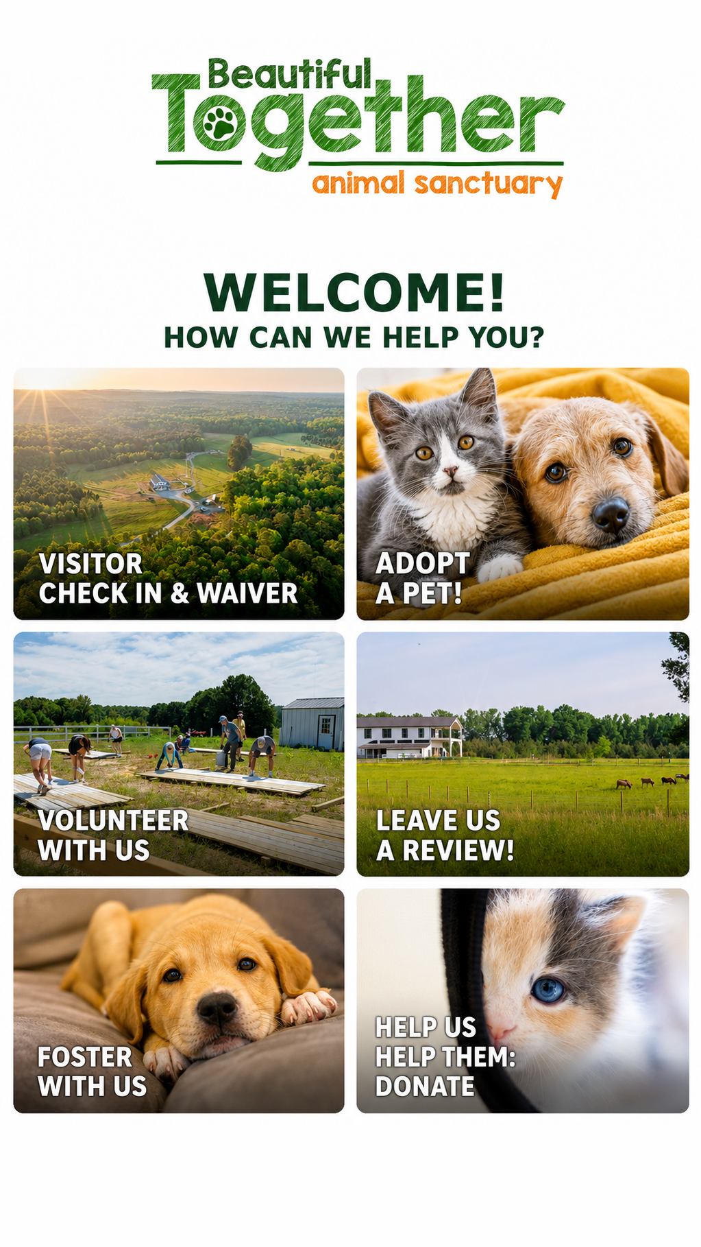 Beautiful Together Animal Sanctuary welcome kiosk